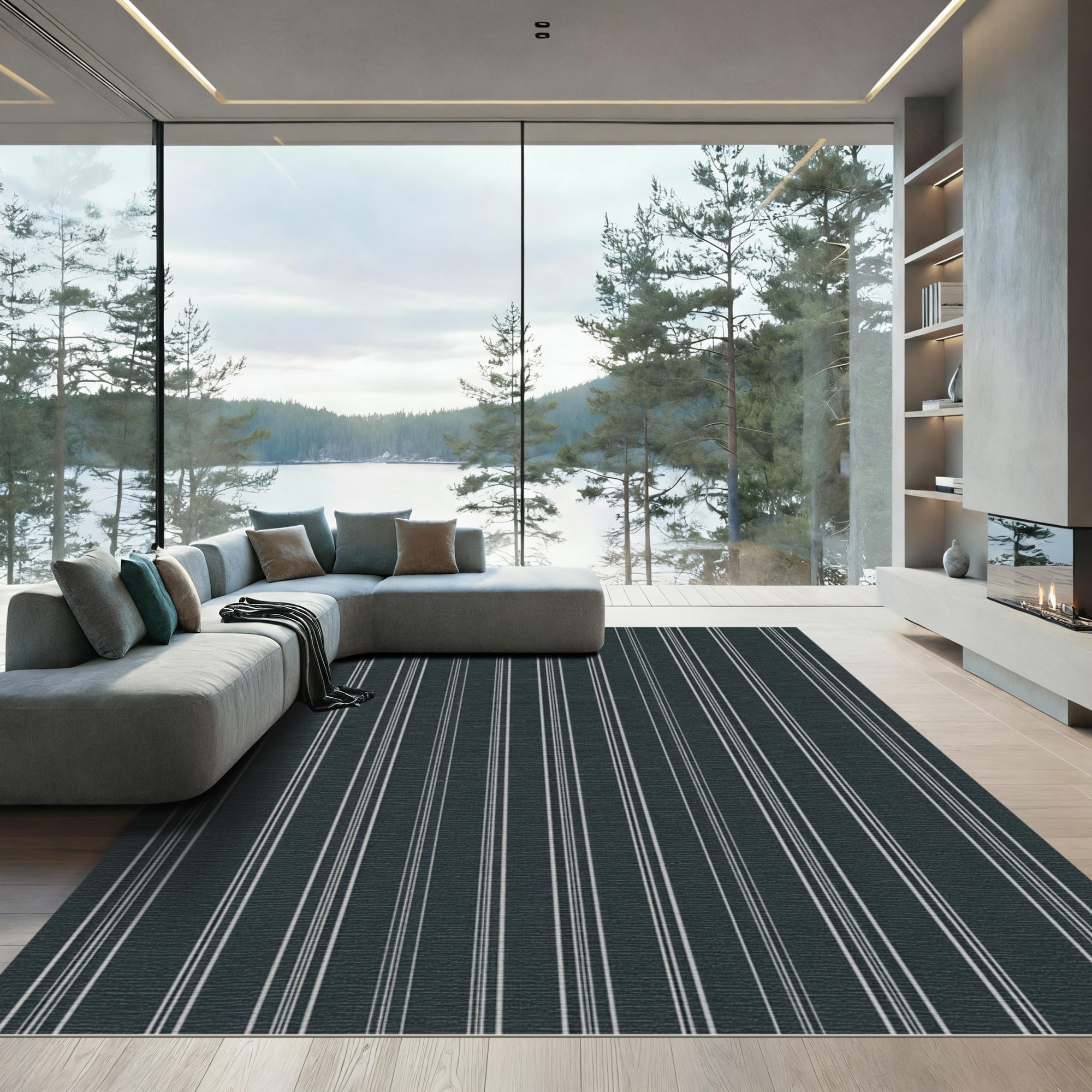 Dark Charcoal Pinstripe Vertical Lines Rug