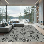 Delicate White Floral Sprigs Grey Background Rug