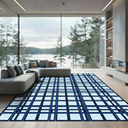 Geometric Blue Grid Linear Structure Rug