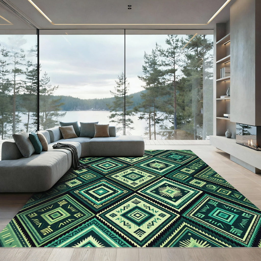 Emerald Tribal Diamond Geometric Rug