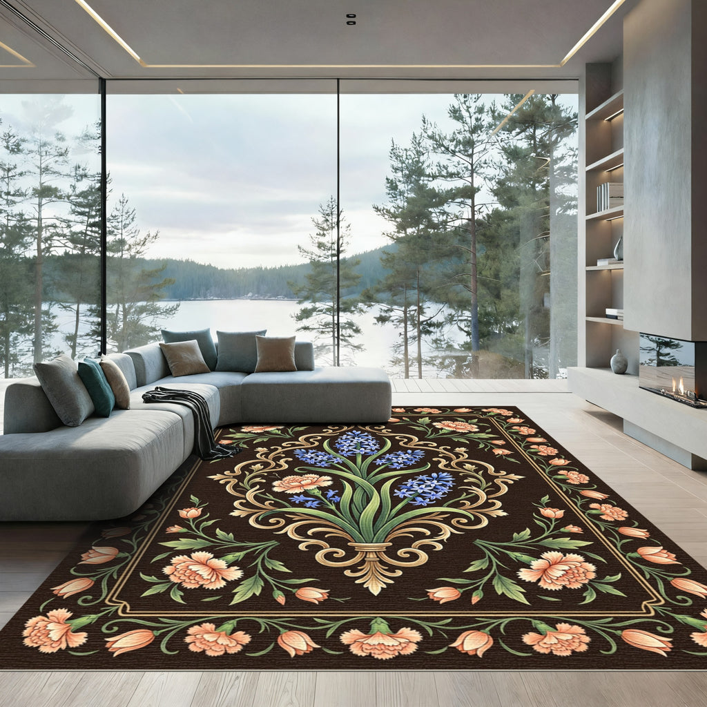 Elegant Floral Hyacinth and Carnation Medallion Rug