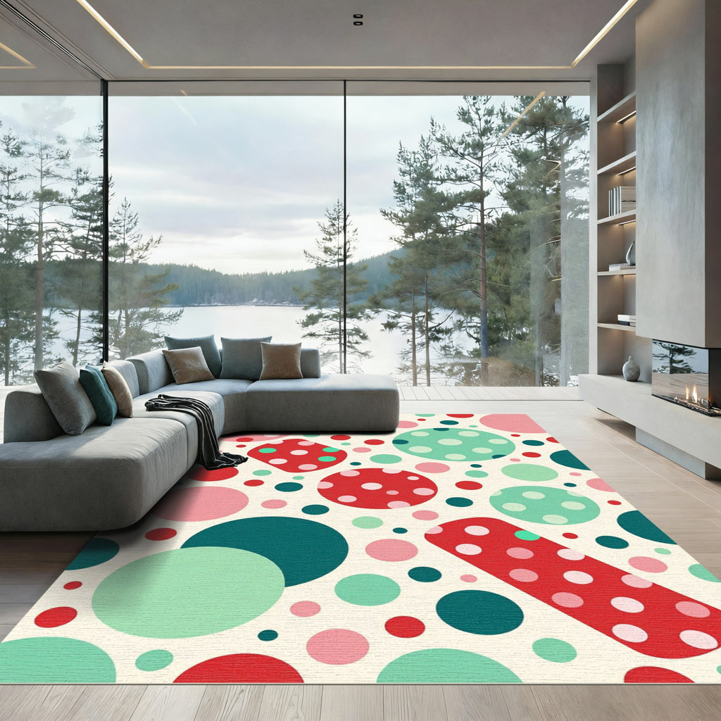 Playful Polka Dot Circles Collage Rug