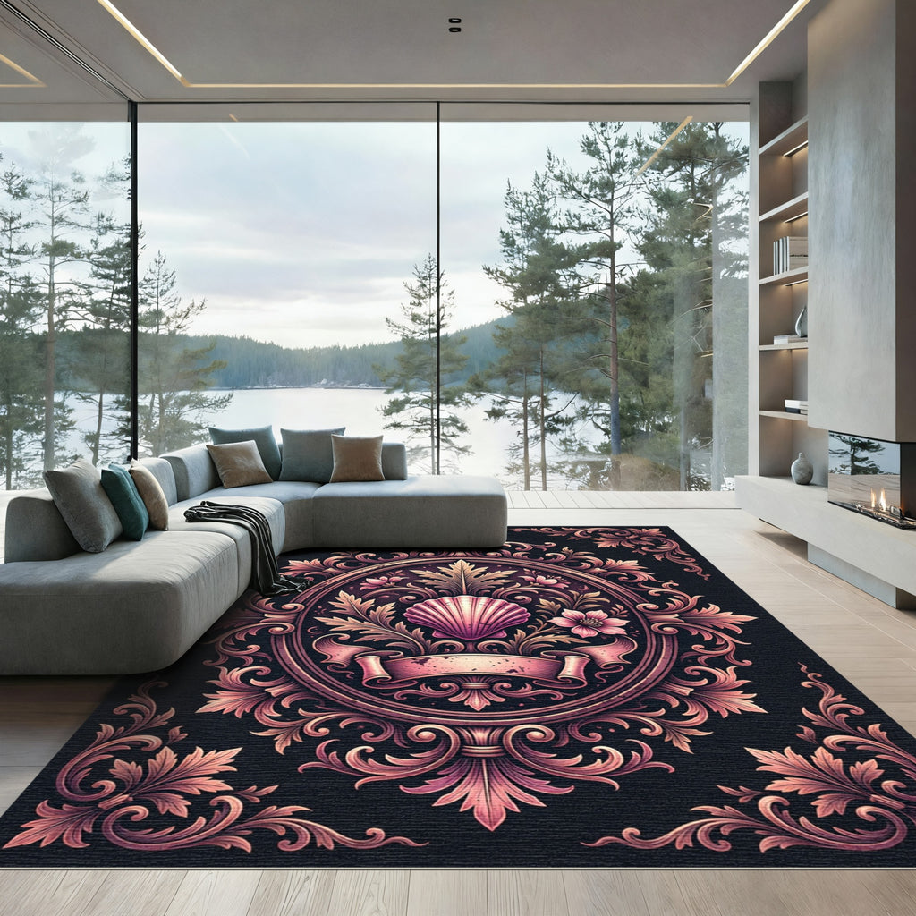 Elegant Blush Shell Baroque Medallion Rug