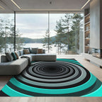 Modern Cyan and Gray Vortex Tunnel Rug