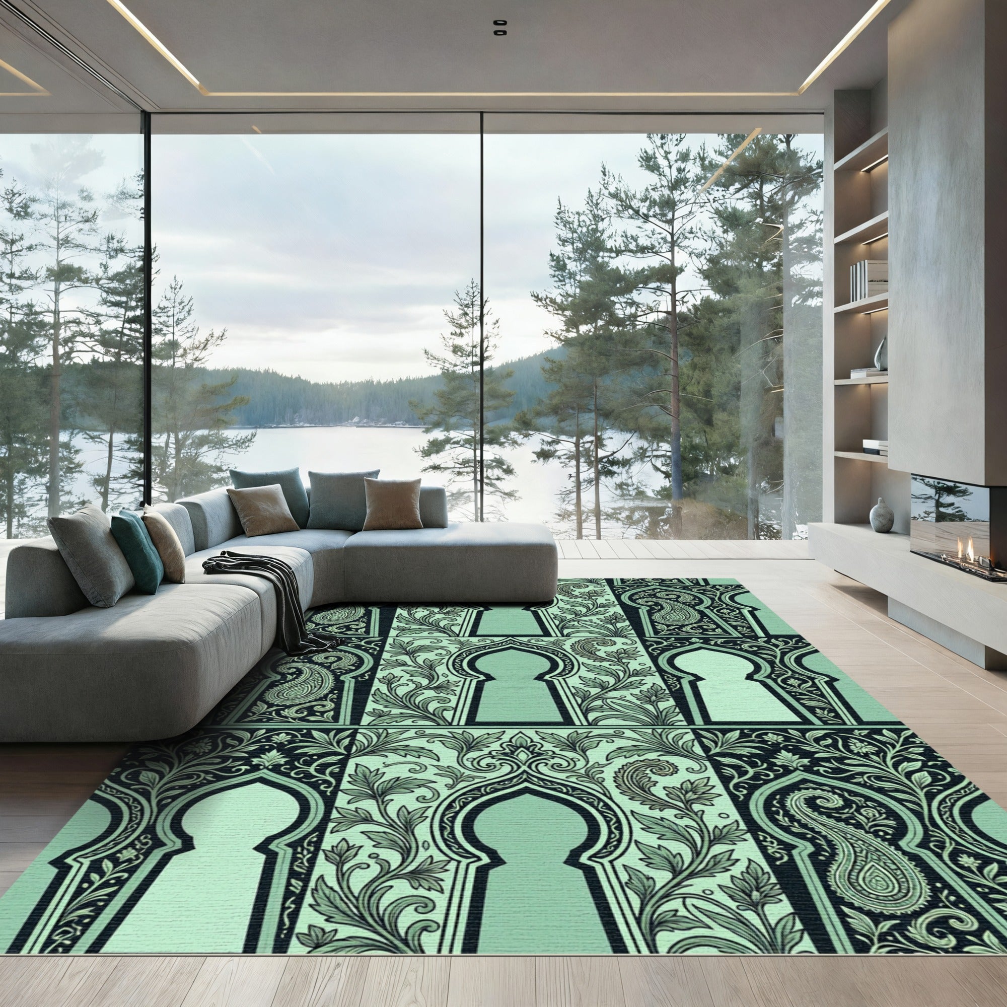 Mint Green Archway Paisley Foliage Rug
