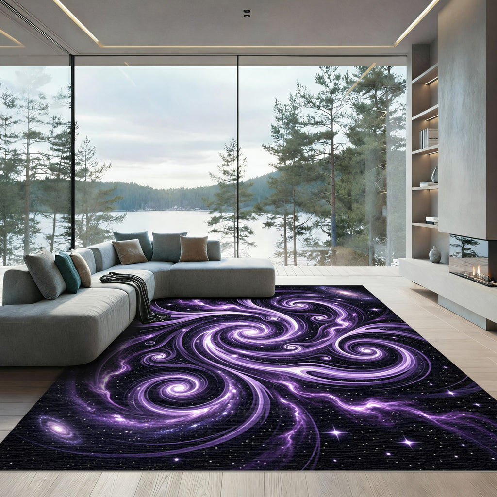 Cosmic Purple Nebula Abstract Swirl Rug