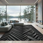 Modern Charcoal Chevron Geometric Abstract Rug