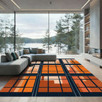 Modern Geometric Sunset Orange Grid Rug