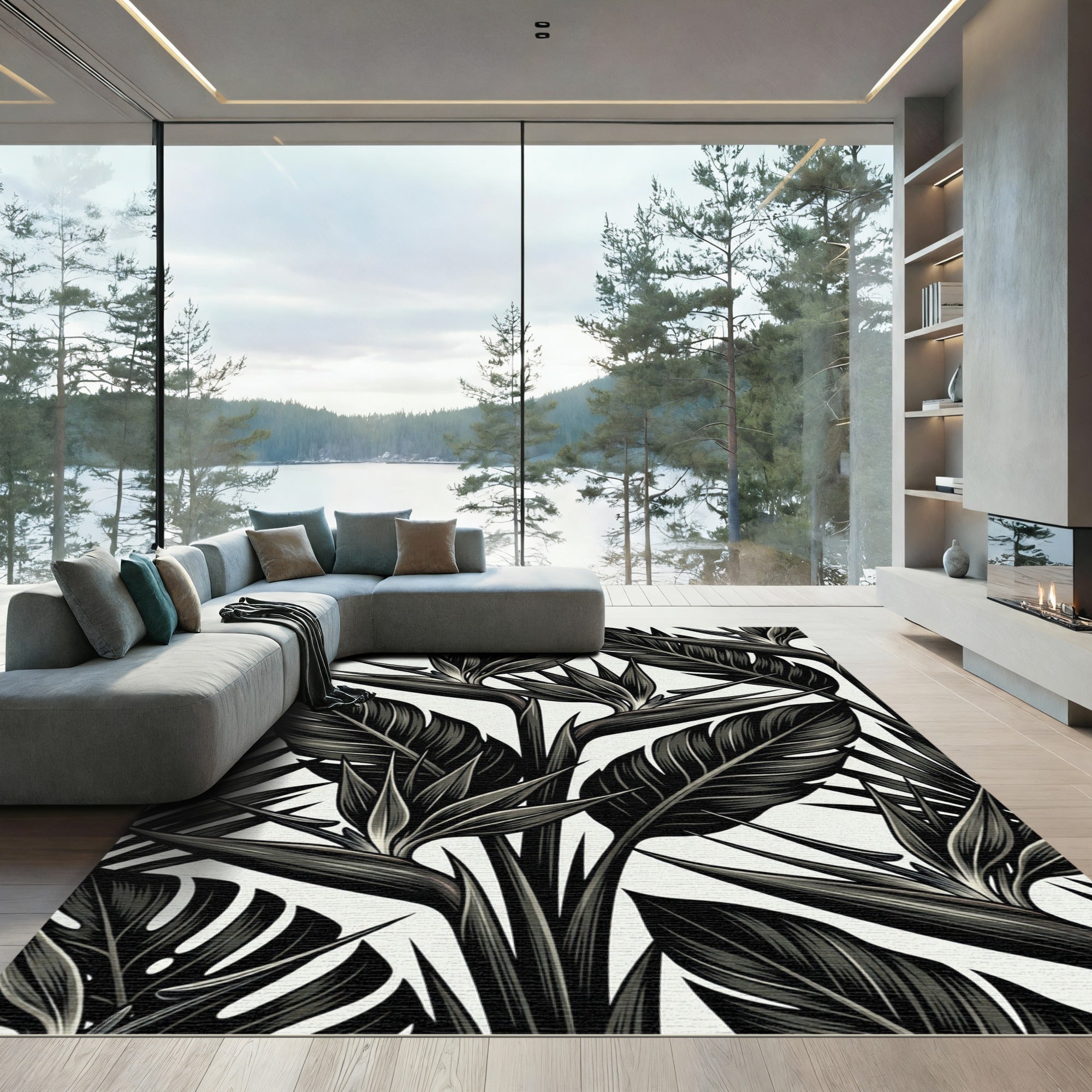 Dark Tropical Bird of Paradise Floral Rug