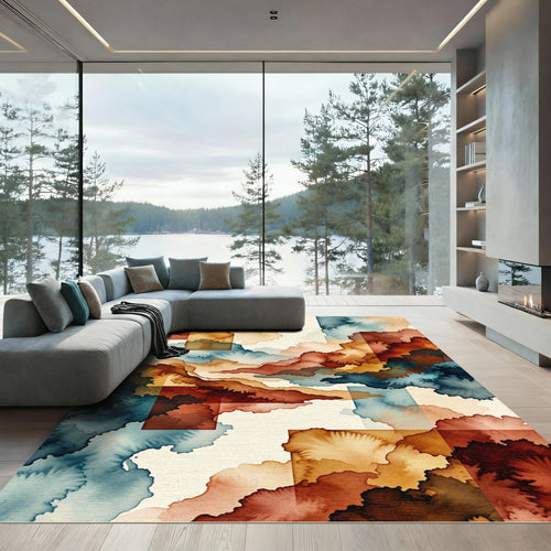 Abstract Ochre and Indigo Cloudscape Rug