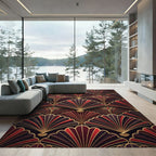 Elegant Red Fan Art Deco Rug
