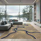 Modern Navy and Sand Topographic Line Rug