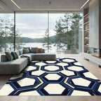 Modern Navy Blue Geometric Honeycomb Rug
