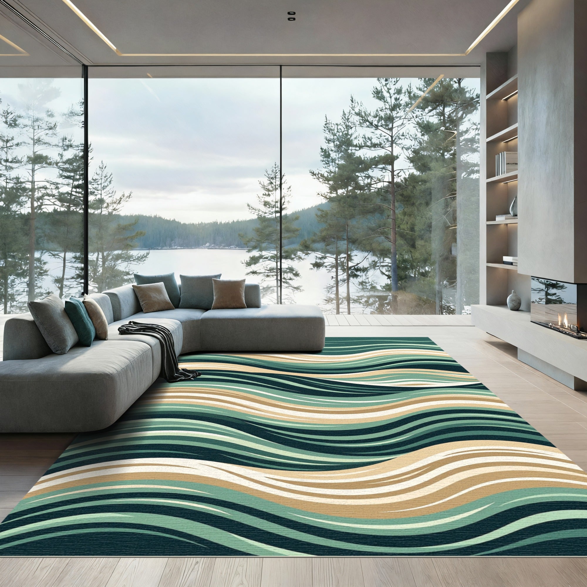 Deep Teal Sandy Wave Composition Rug