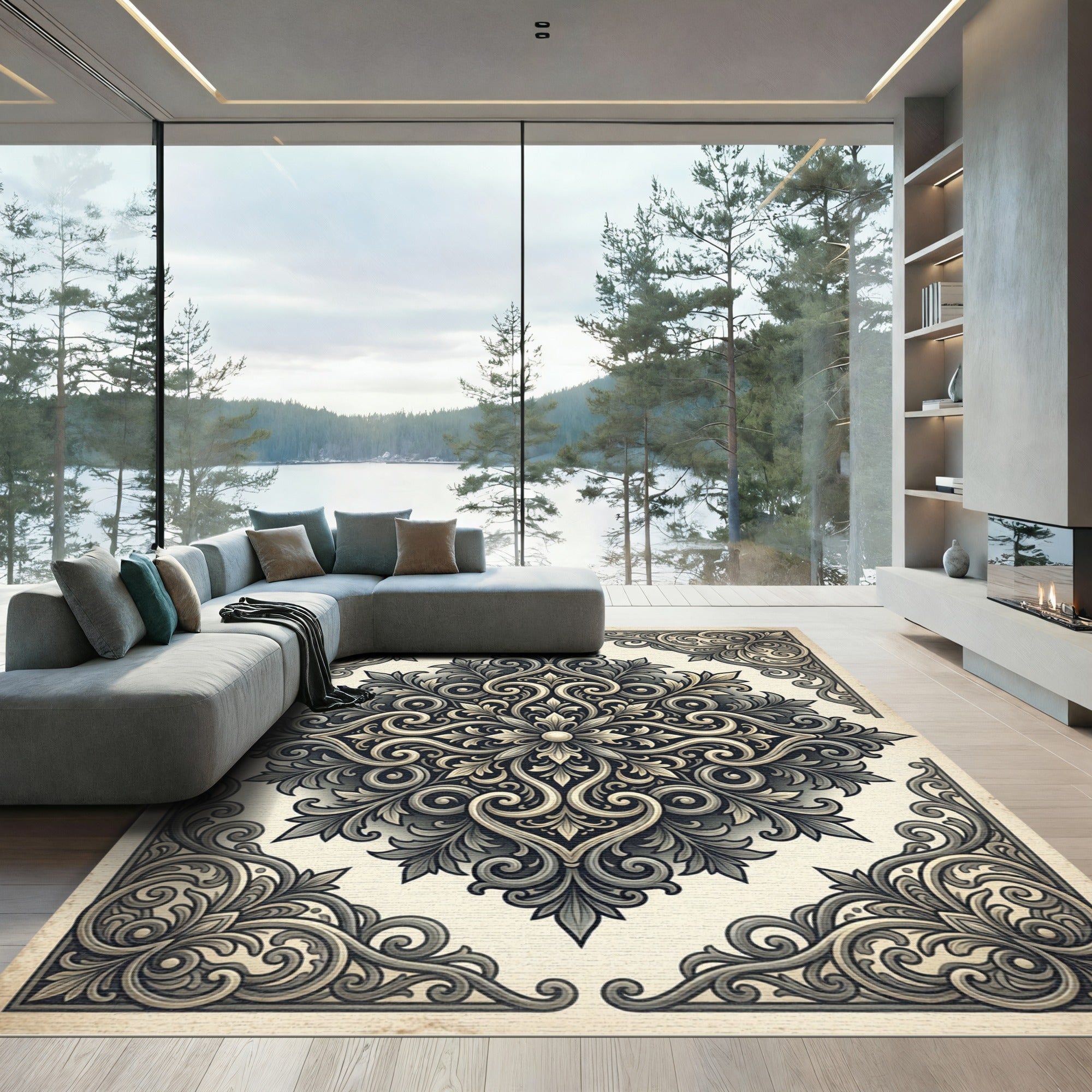 Vintage Ornate Acanthus Scrollwork Rug