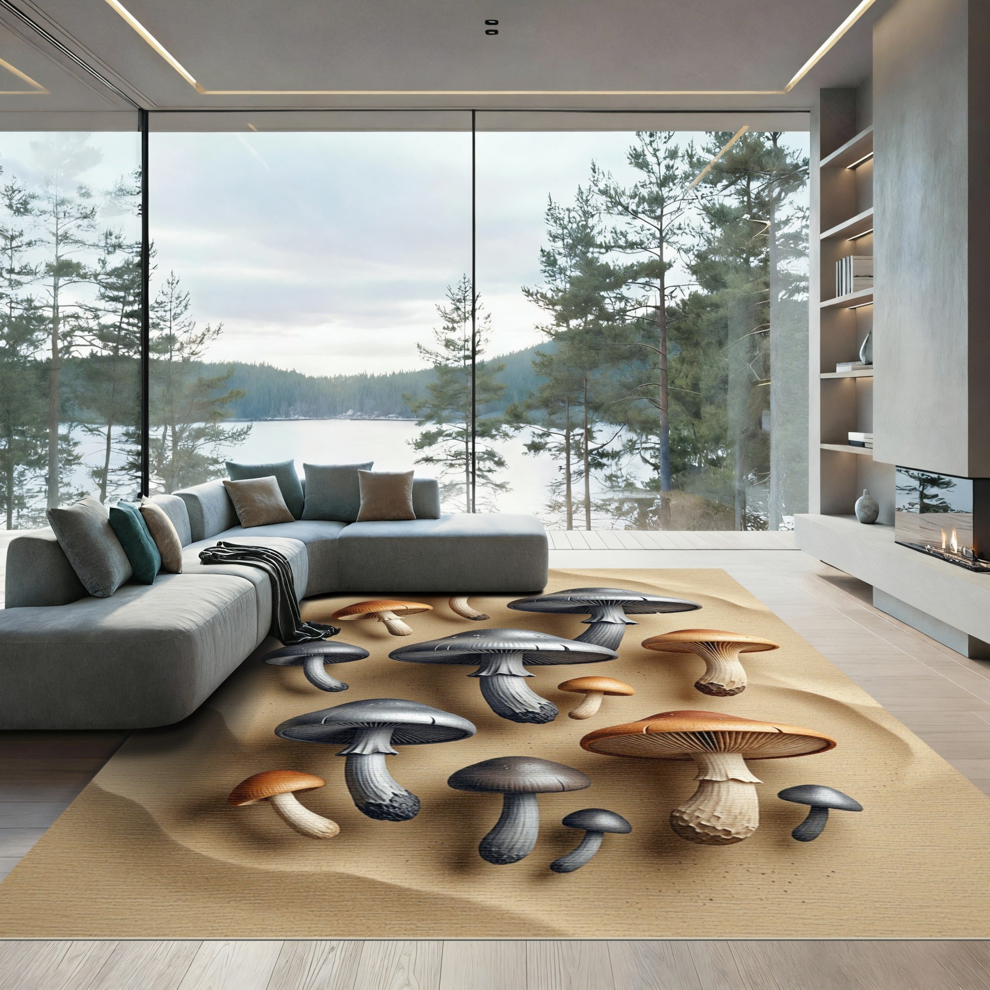 Earthy Mushroom Forest Fungi Sand Canvas Rug