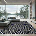 Golden Geometric Diamond Navy Tapestry Rug