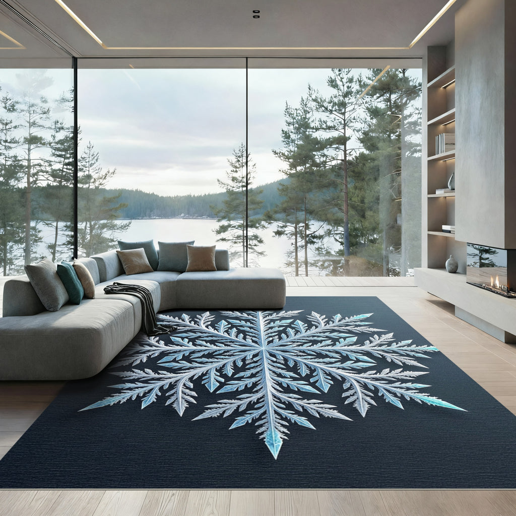 Elegant Ice Blue Crystal Snowflake Rug