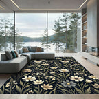 Dark Cream Floral Meadow Garden Rug