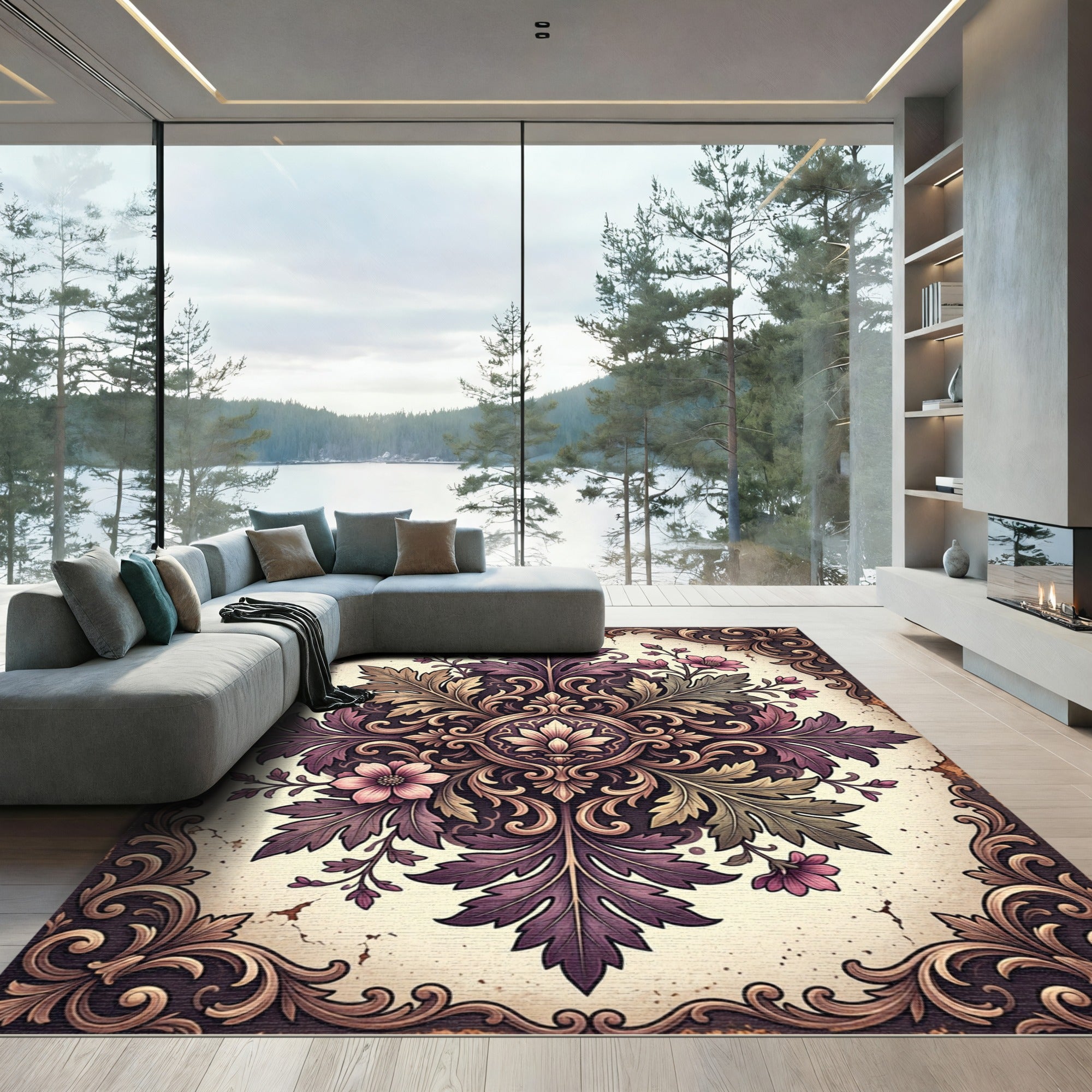 Ornate Plum Botanical Heirloom Medallion Rug