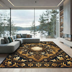 Ornate Golden Floral Filigree Medallion Rug