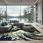 Deep Blue Oceanic Wave Art Rug