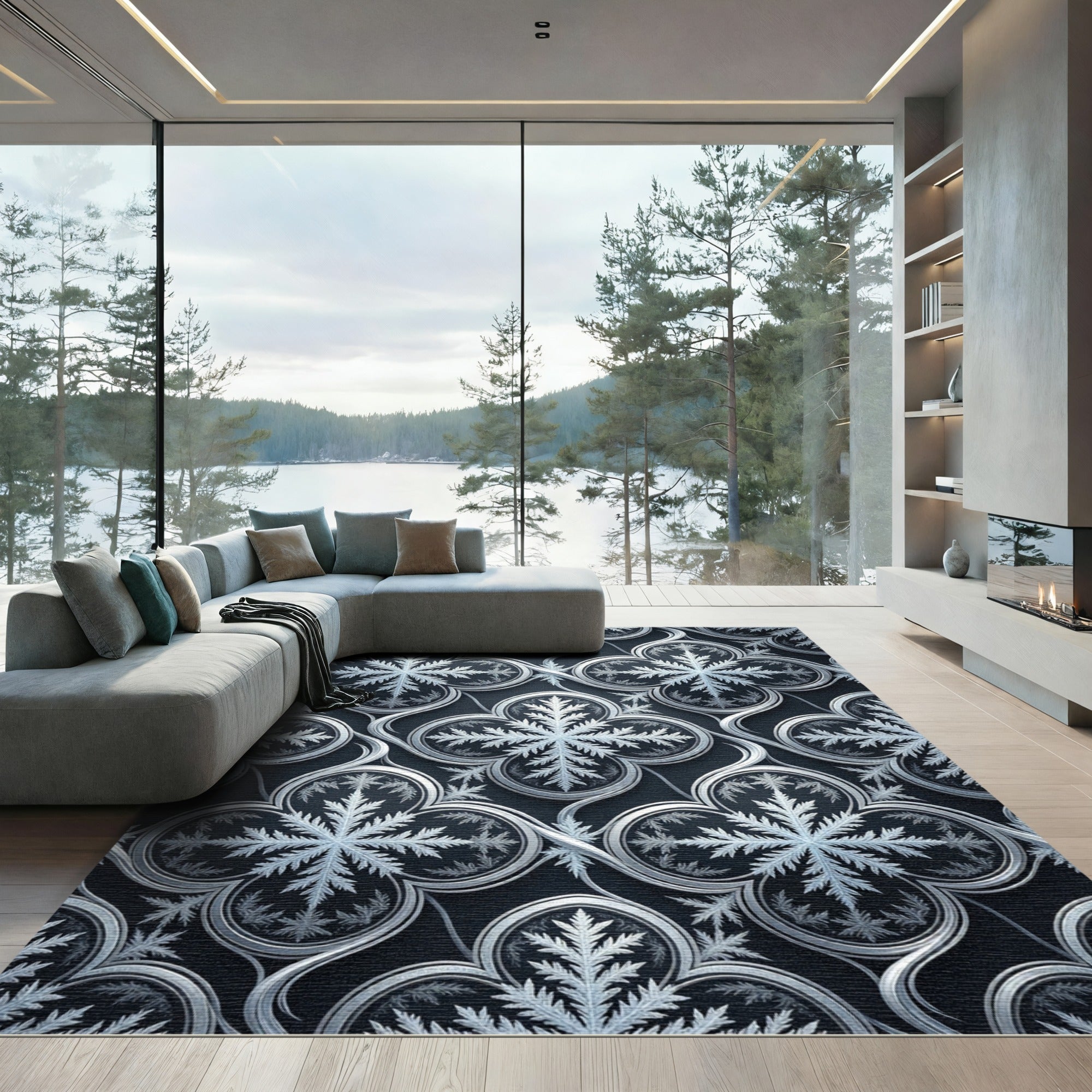 Gothic Silver Frost Snowflake Trellis Rug