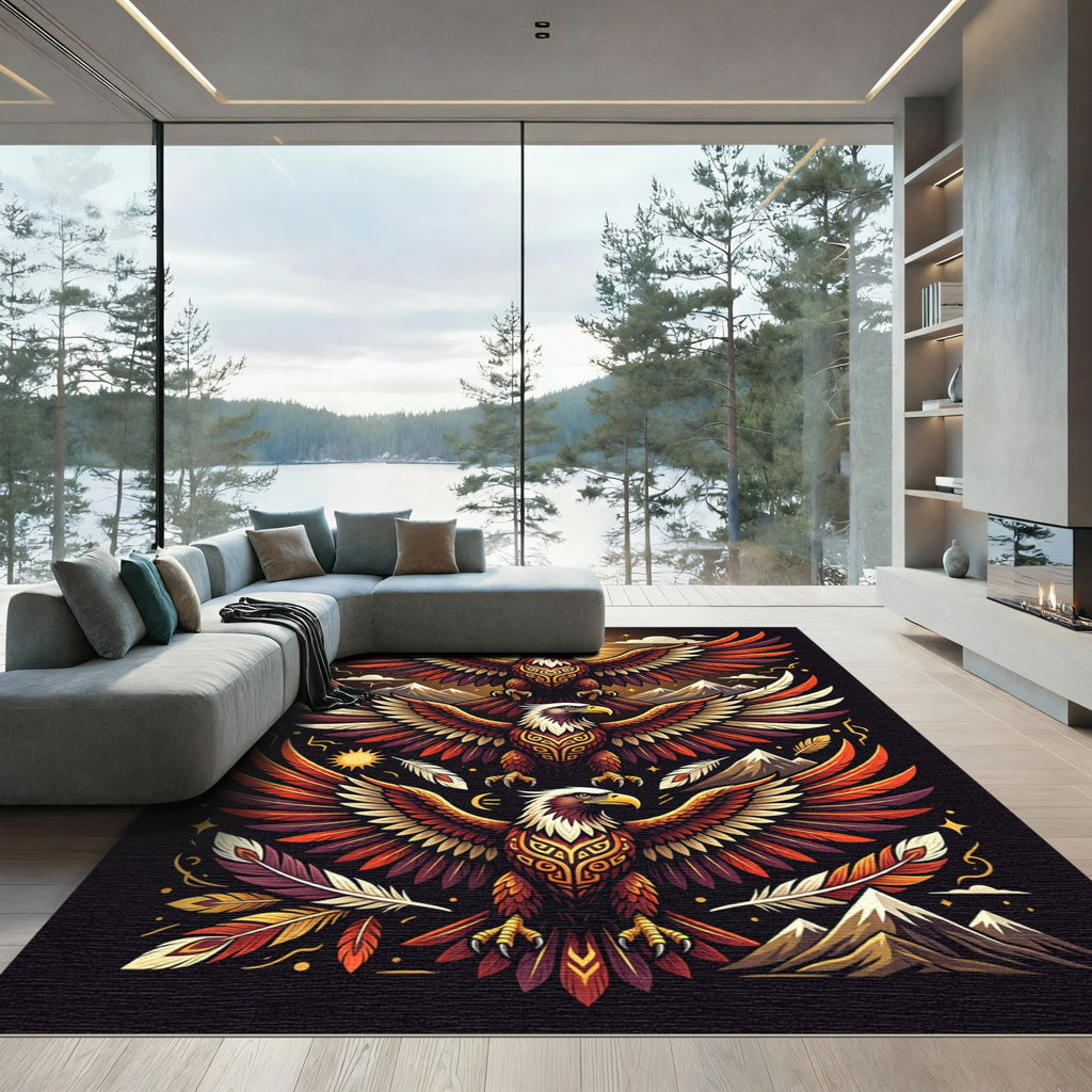Majestic Triple Eagle Sun Mountain Art Rug