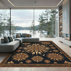 Golden Sun Feather Tribal Medallion Rug
