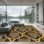 Fierce Leopard Head Golden Ochre Rug
