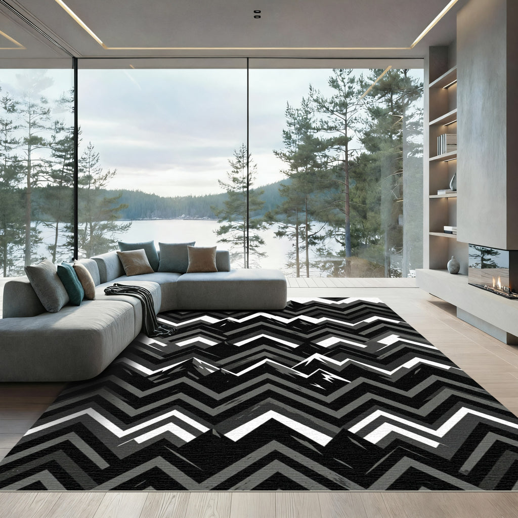 Monochromatic Mountainous Zigzag Overlay Rug