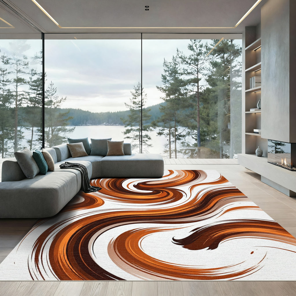 Earthy Copper Swirl Abstract Rug