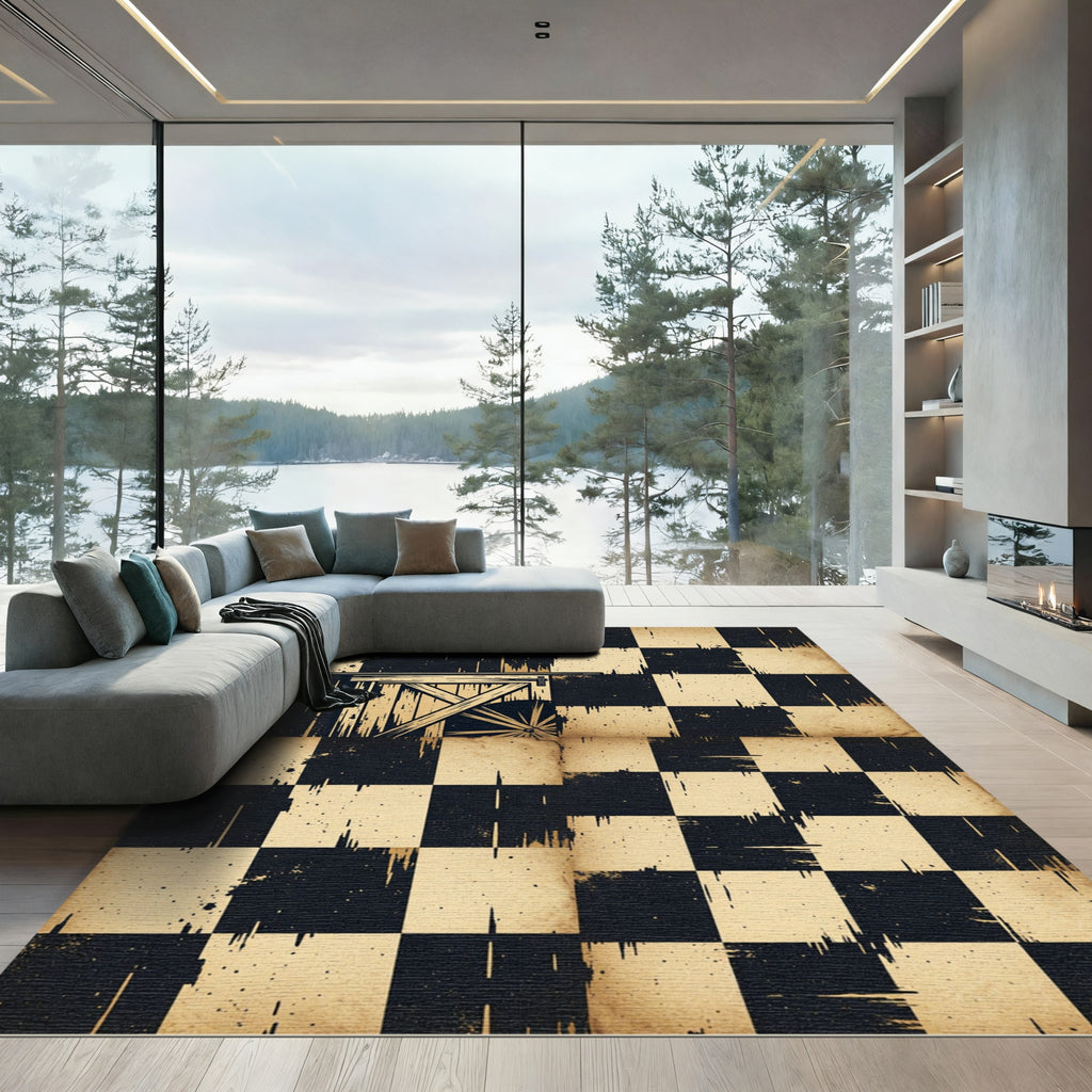 Distressed Checkered Barn Door Accent Rug