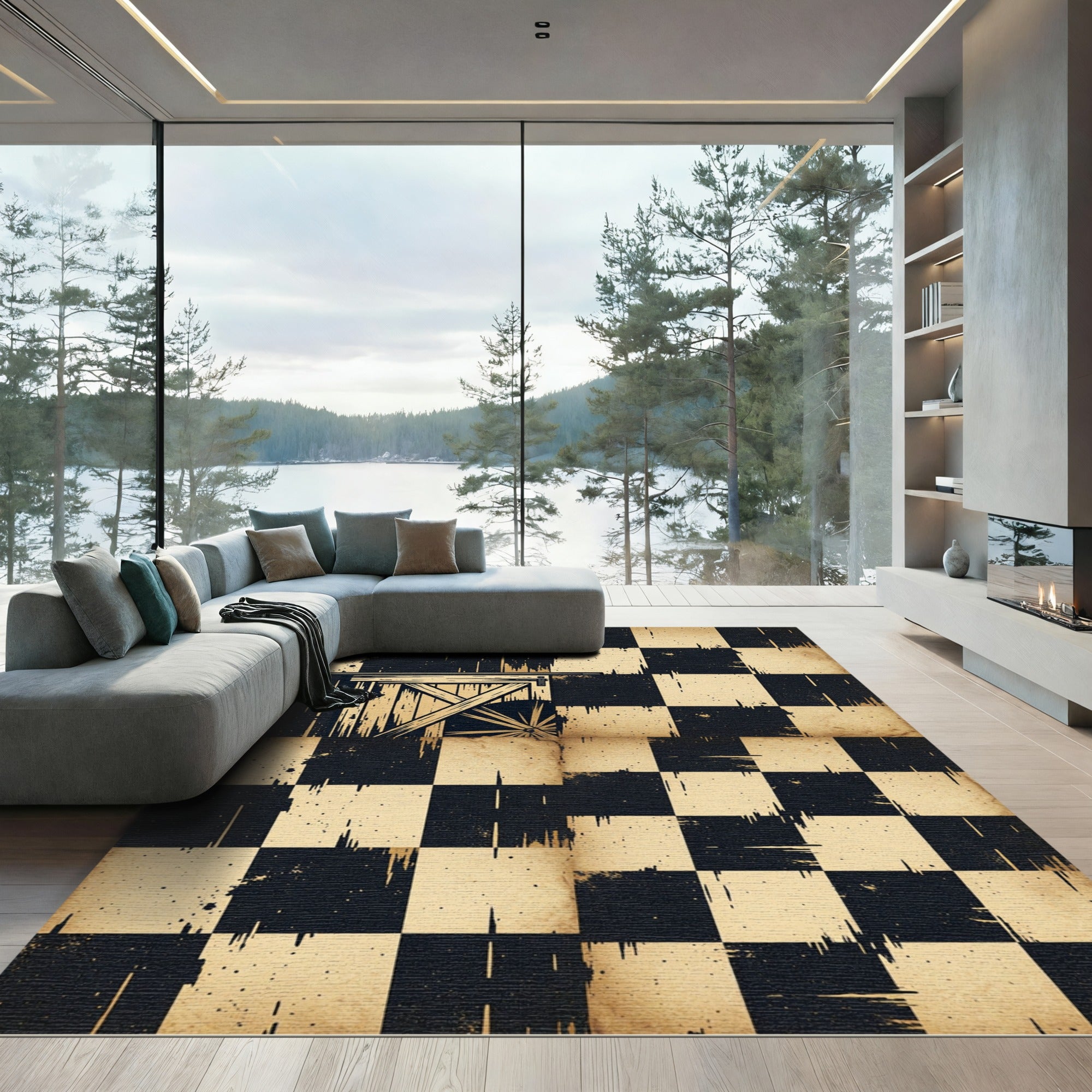 Distressed Checkered Barn Door Accent Rug