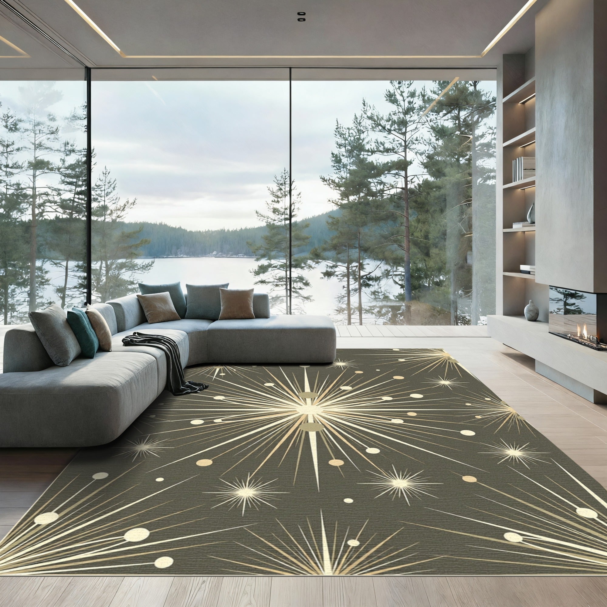 Golden Starburst Dot Explosion Rug