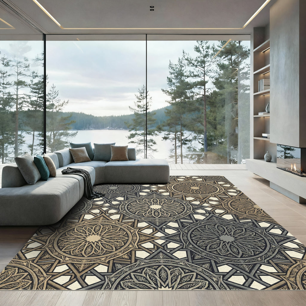 Golden Tan Intricate Star Medallion Rug