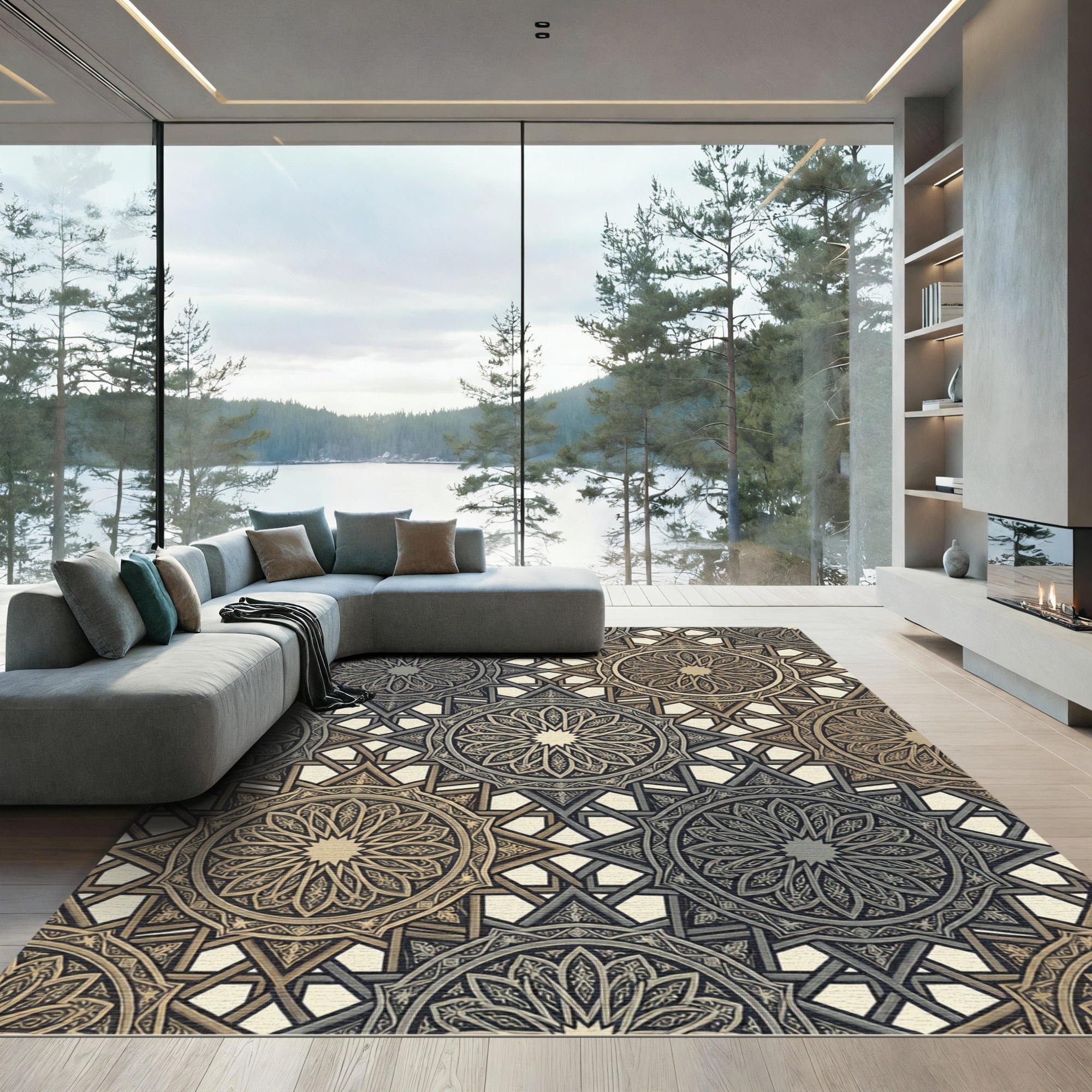 Golden Tan Intricate Star Medallion Rug