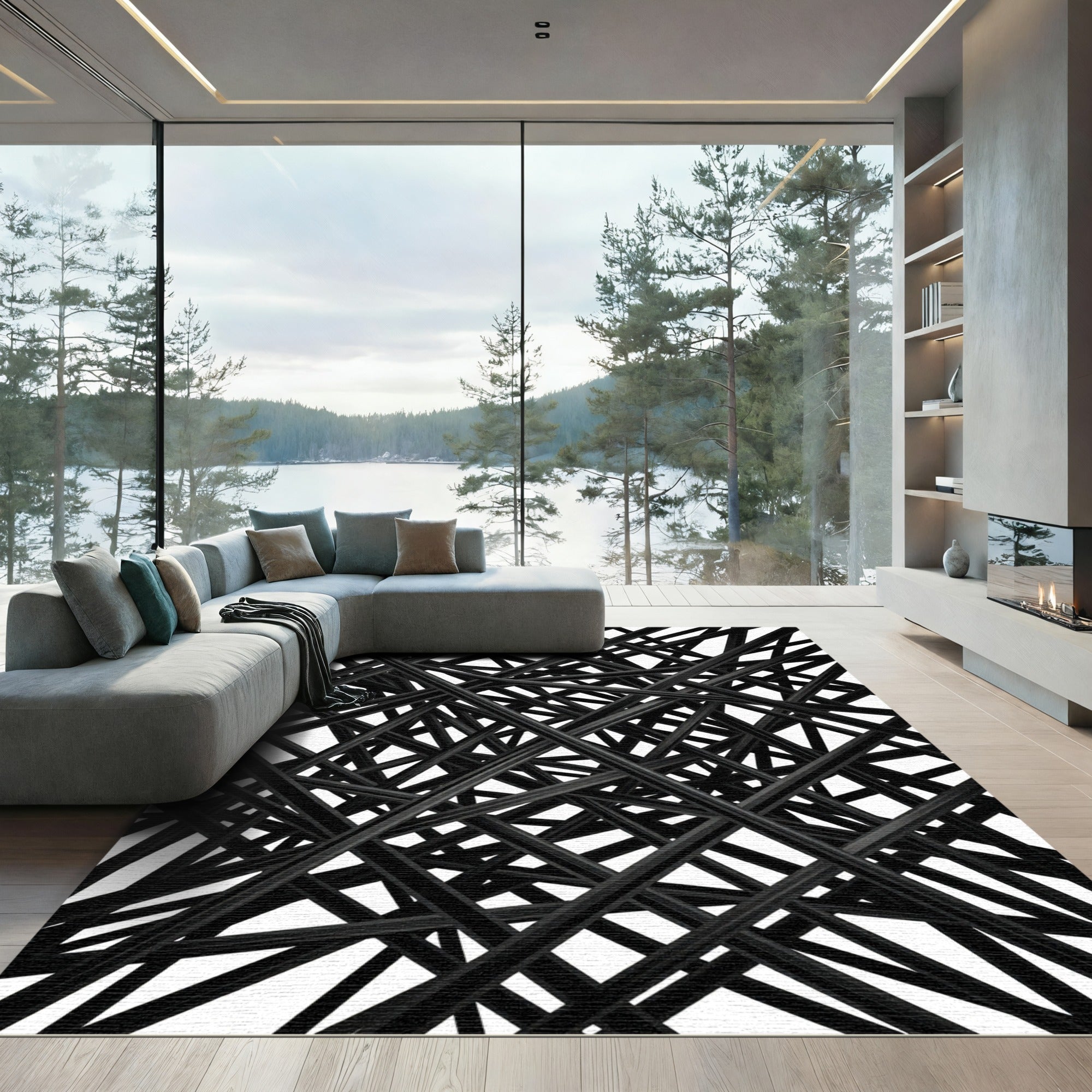 Monochromatic Abstract Intertwined Lines Rug