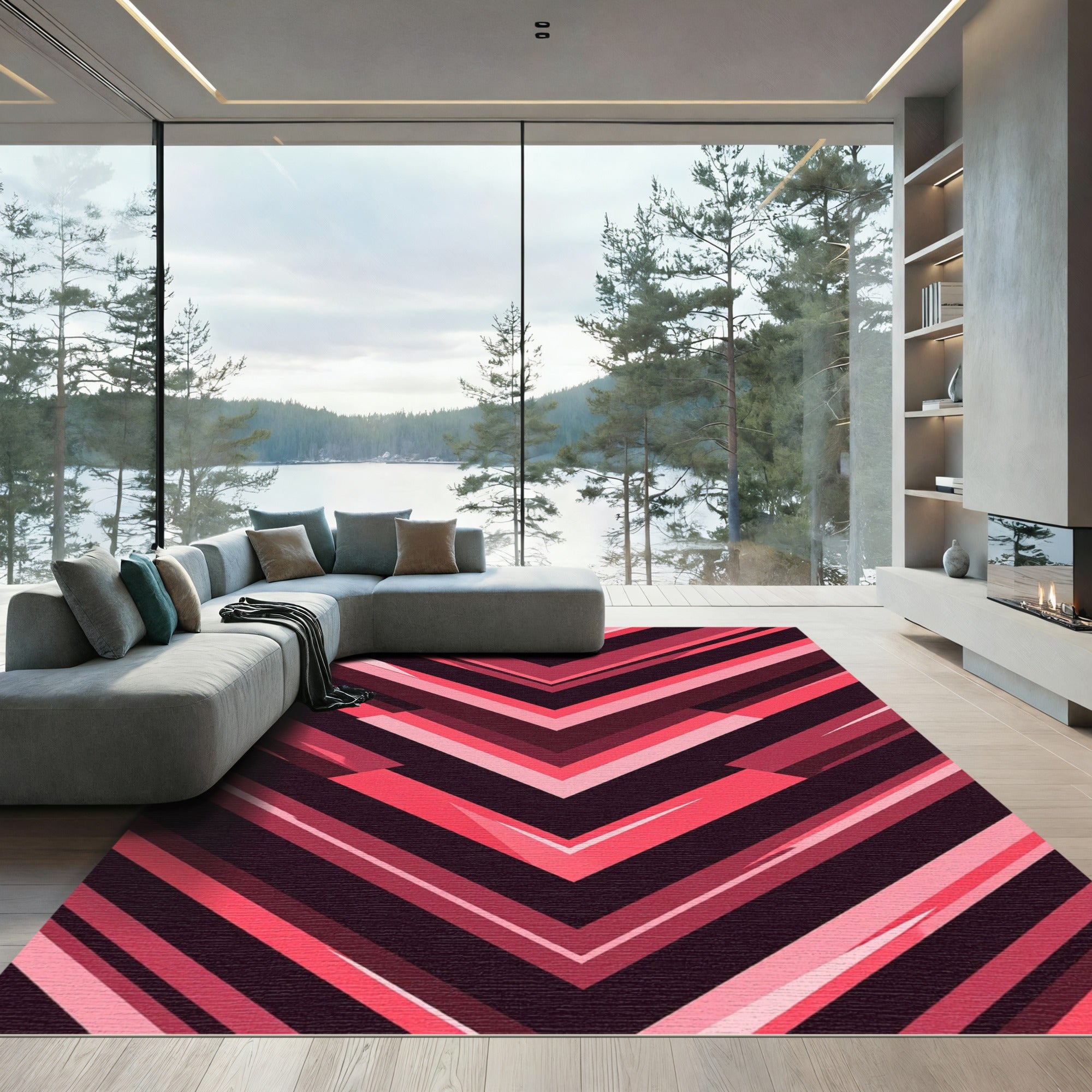 Bold Crimson Abstract Chevron Stripe Rug