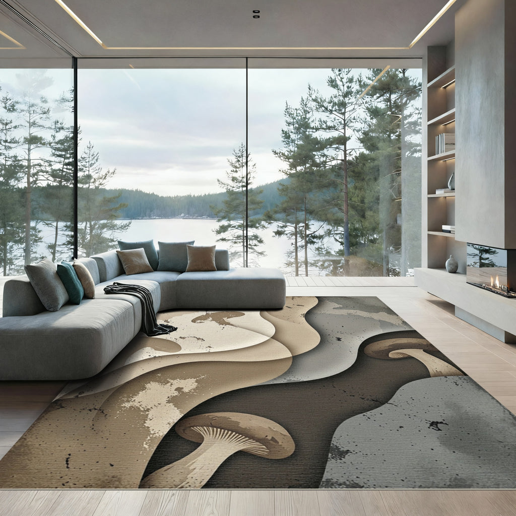 Neutral Mushroom Forest Layered Abstract Rug