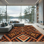 Earthy Amber Geometric Tribal Diamond Rug