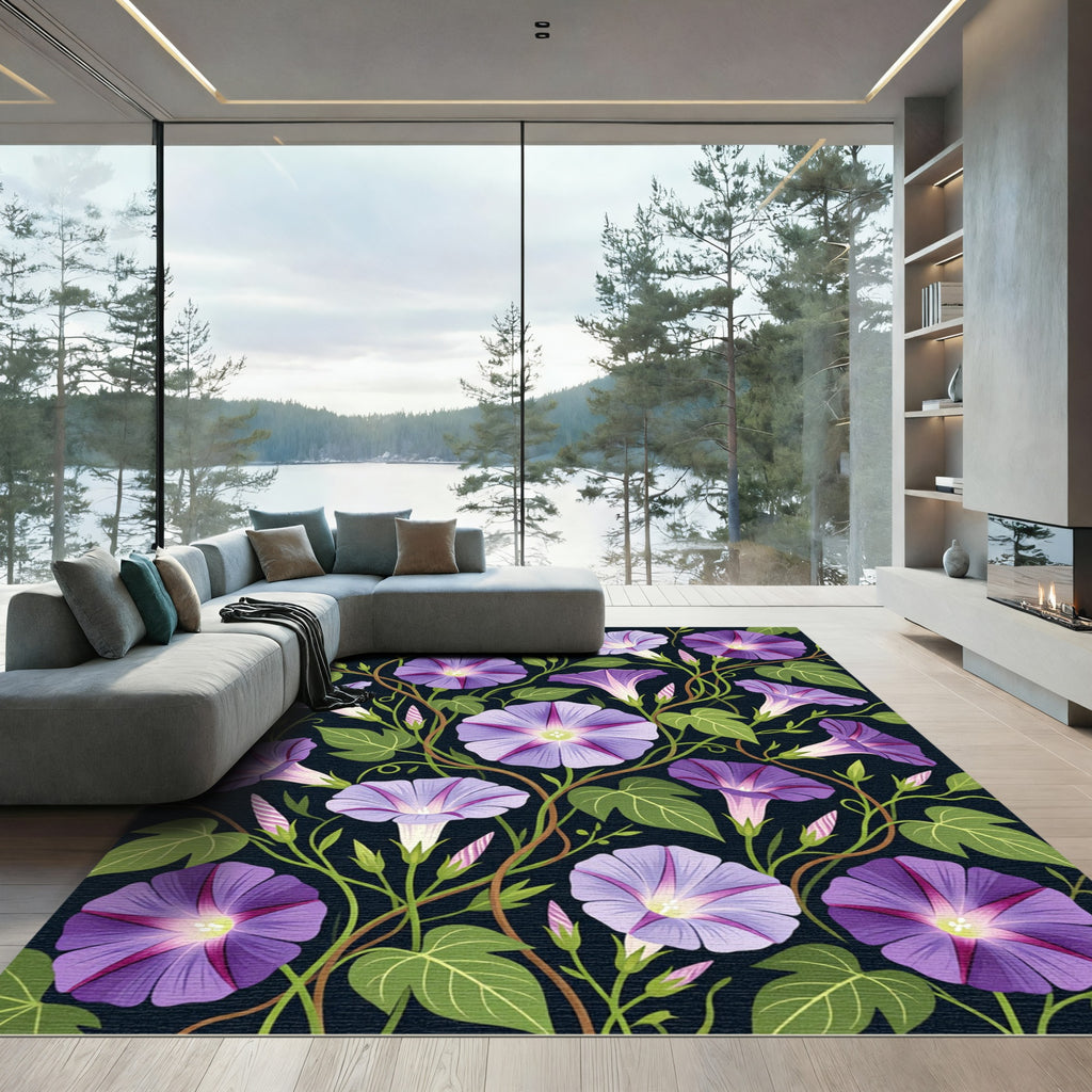 Velvet Purple Morning Glory Botanical Rug