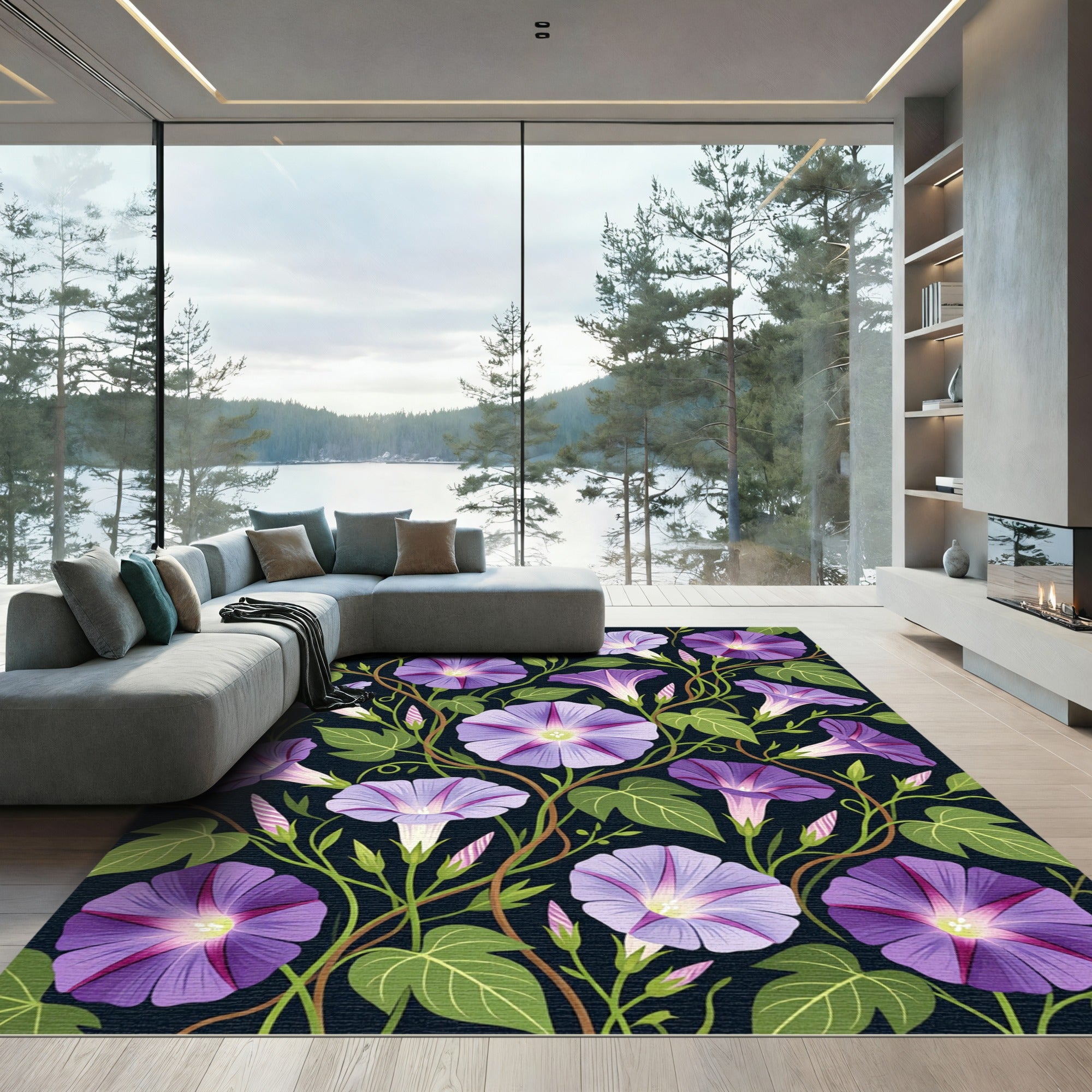 Velvet Purple Morning Glory Botanical Rug