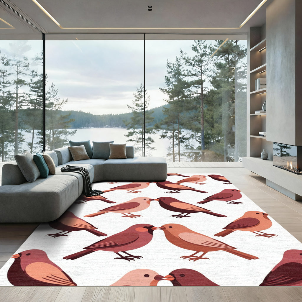 Sweet Bird Kisses Red Coral Rug