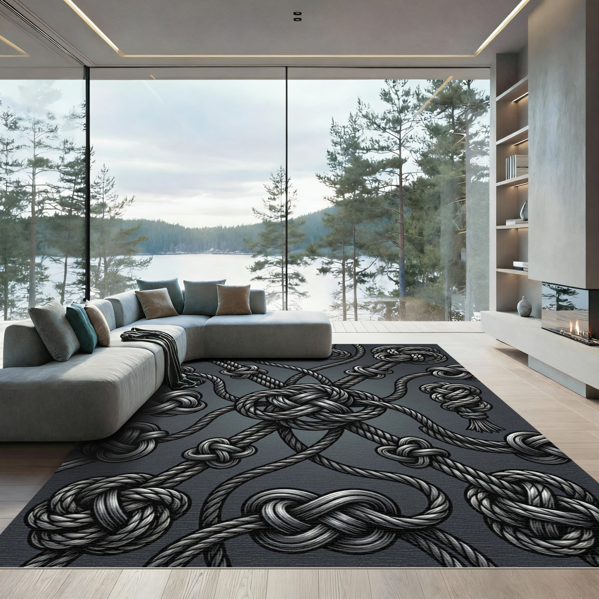 Gray Nautical Rope Knot Medley Rug