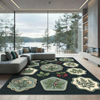 Sage Botanical Fern and Wildflower Illustration Rug