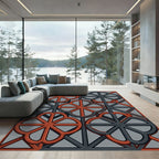 Geometric Quatrefoil Red Gray Pattern Rug