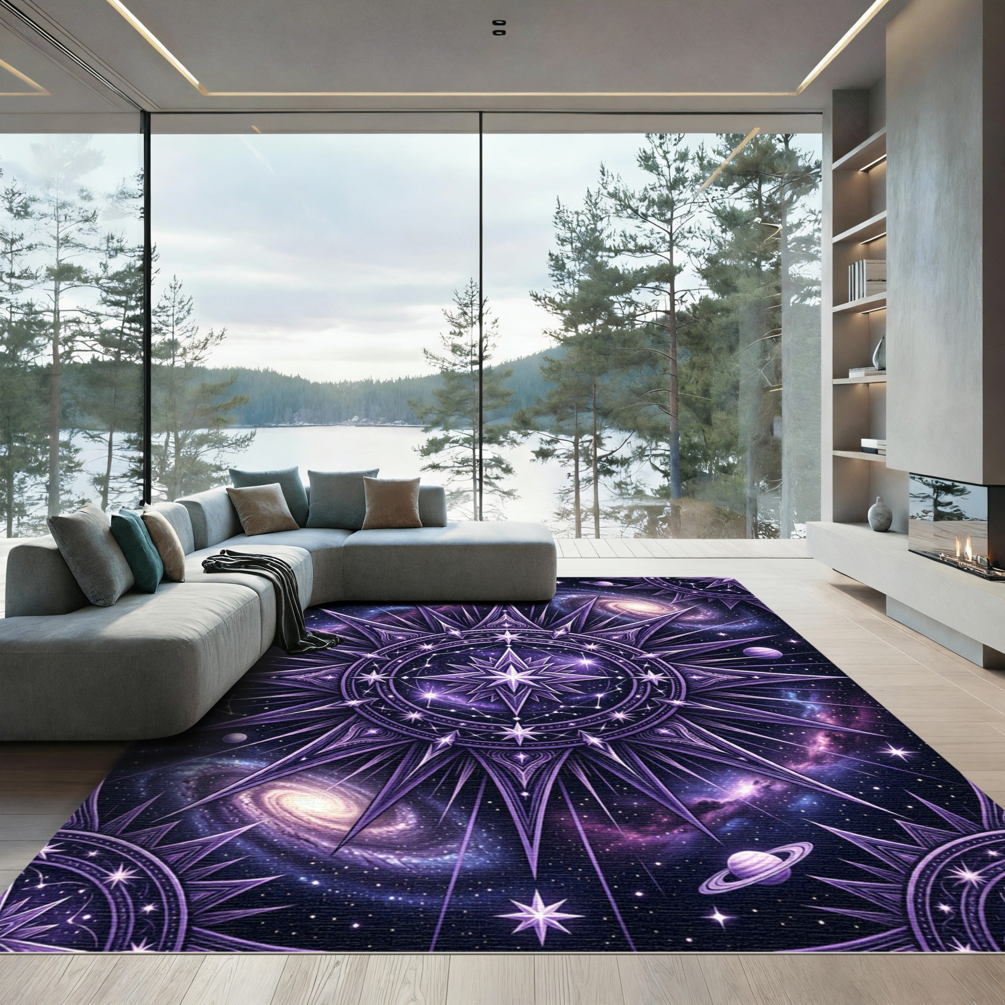 Celestial Violet Galaxy Compass Star Rug