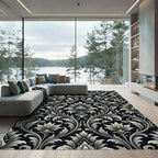 Ornate Gray Black Floral Scroll Rug