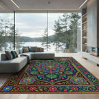 Vibrant Teal Floral Medallion Rug